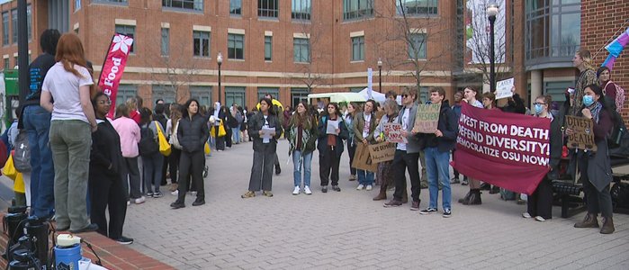 public demonstration in urban setting