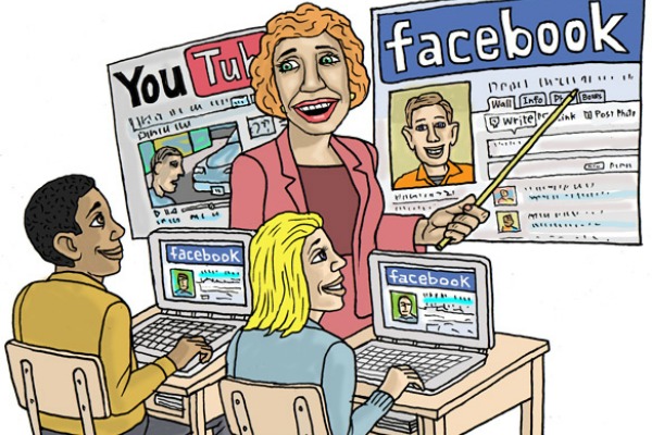students using social media in study environments