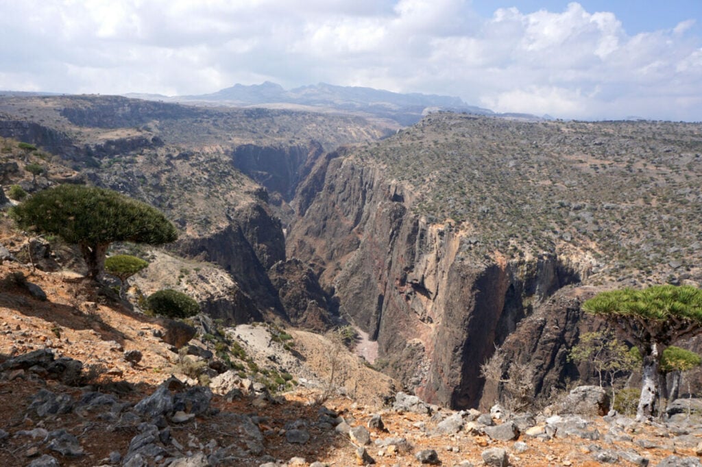 Socotra landscape with ravines and canyons