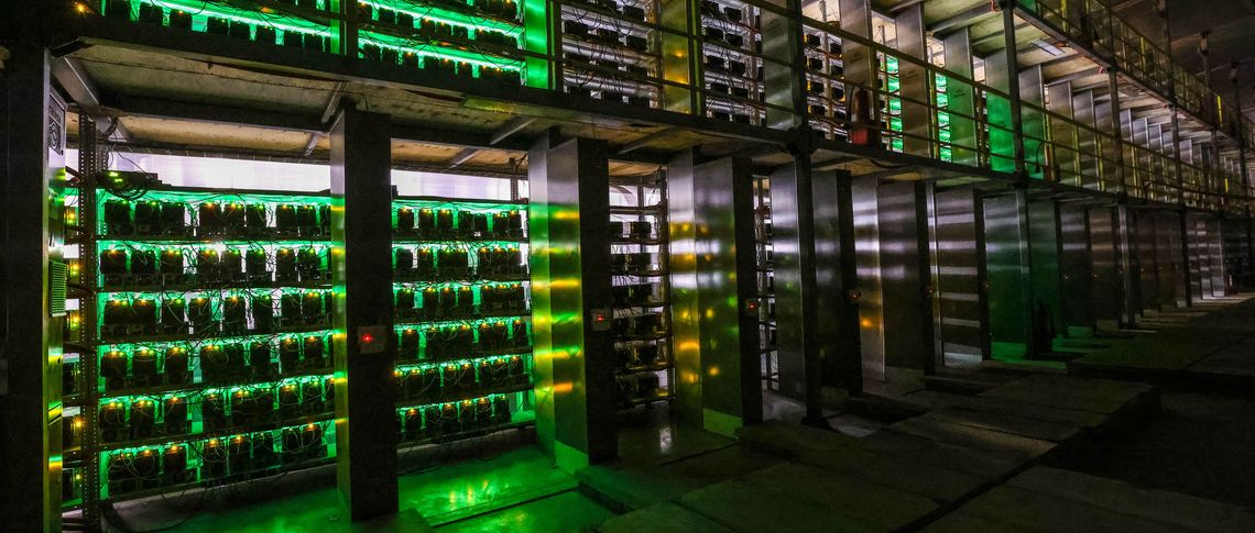 cryptocurrency server room hardware futuristic blockchain