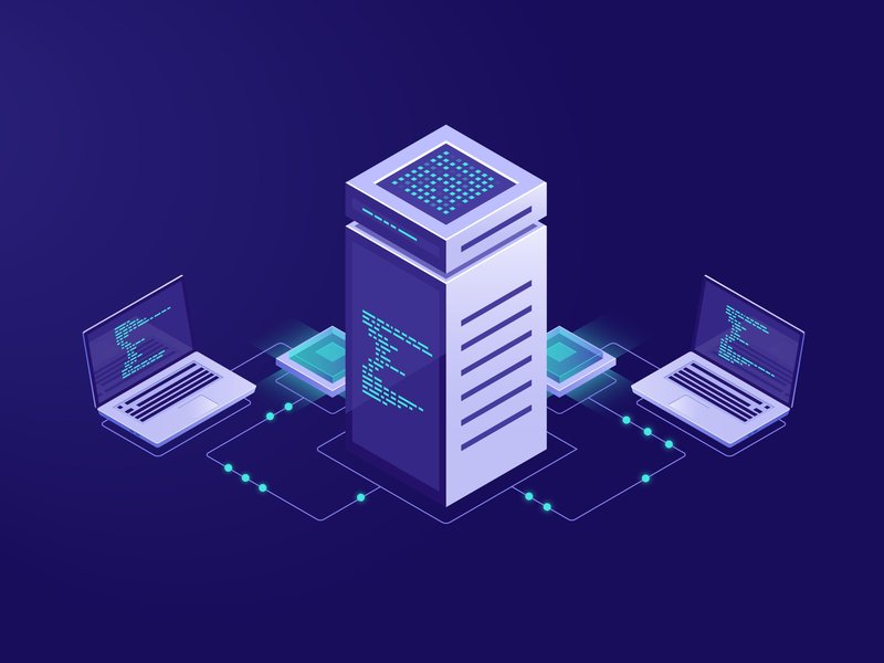 An isometric illustration of a server room with advanced networking and data processing elements, symbolizing blockchain technology infrastructure.