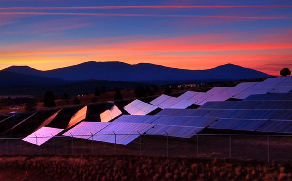 solar panel sunset field