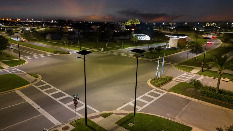 solar street lights urban setting