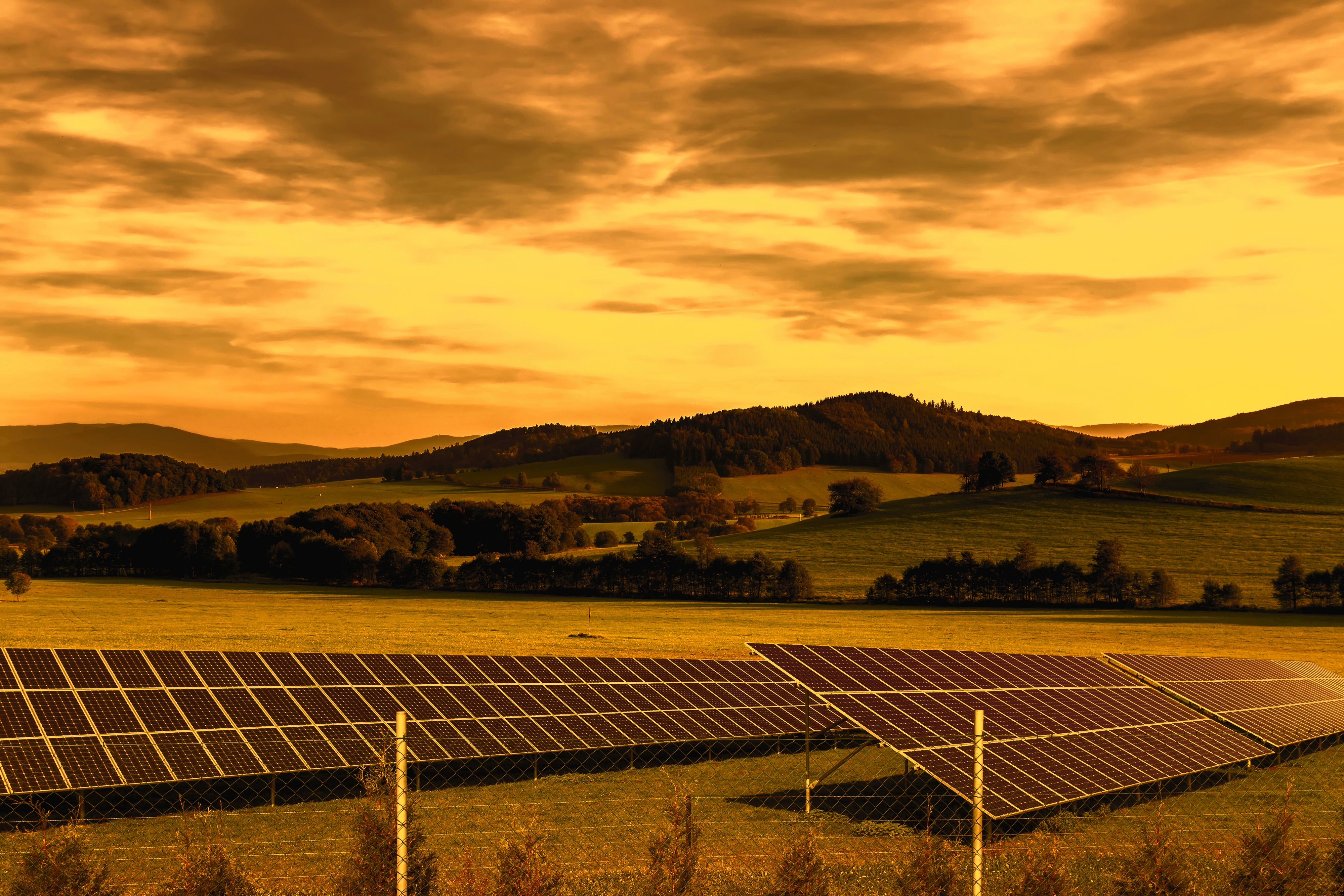 solar panels in a sunny landscape