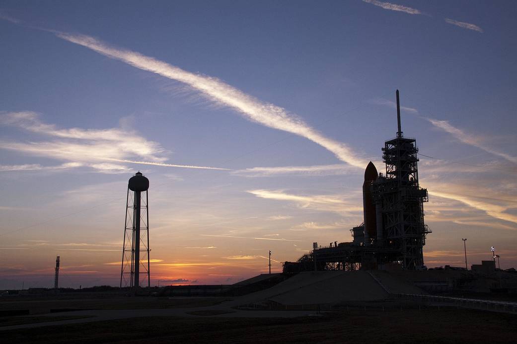rocket launch pad at sunrise