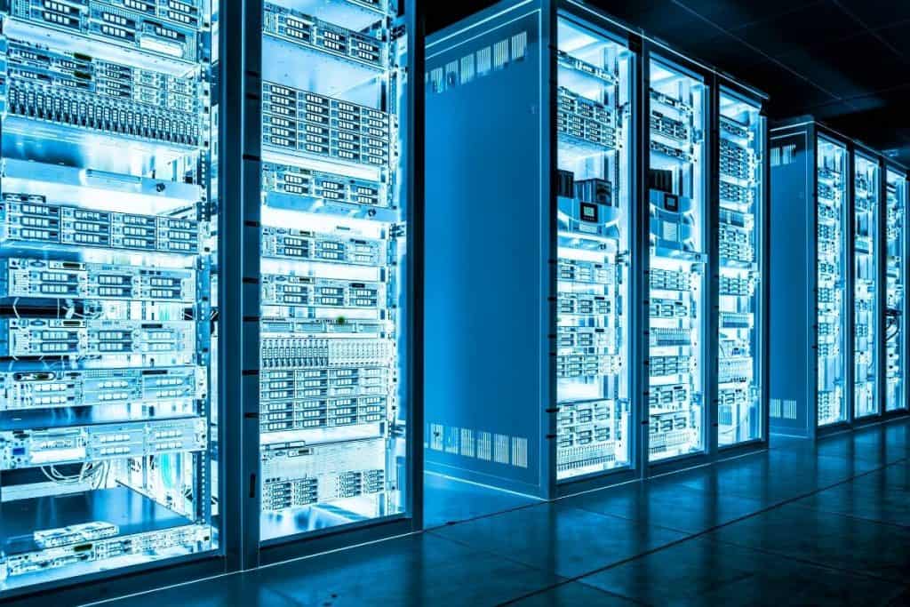 scenery with server racks and digital network visuals