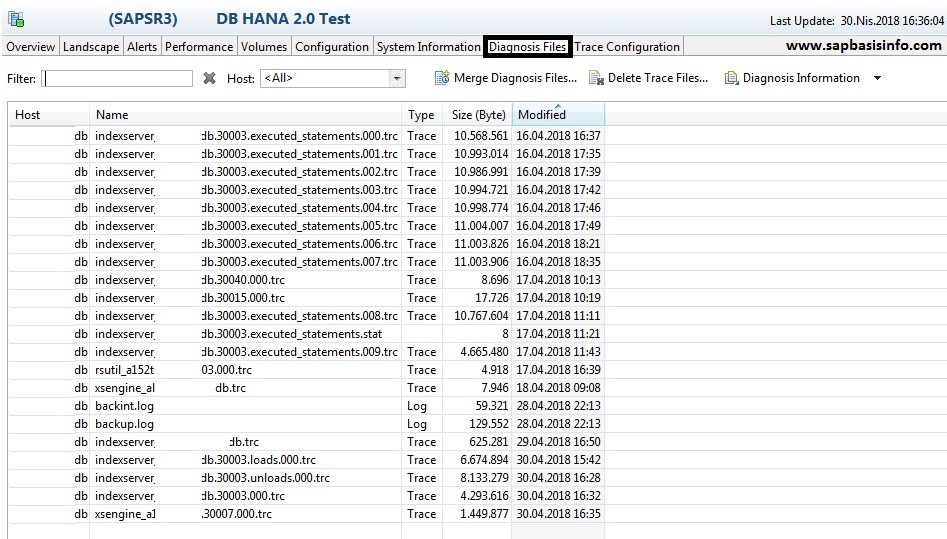 landscape databases dump files