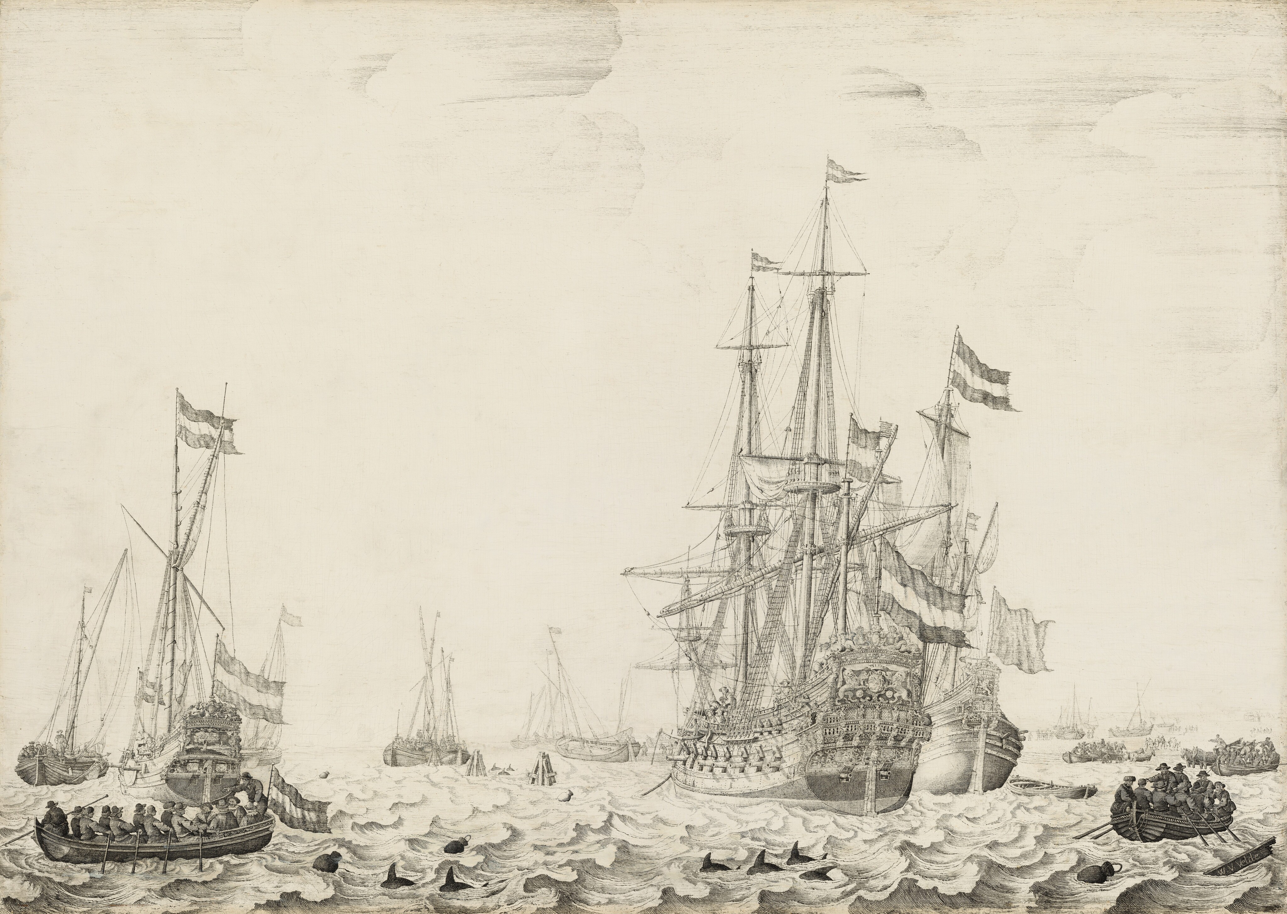 historical dutch ships seascape