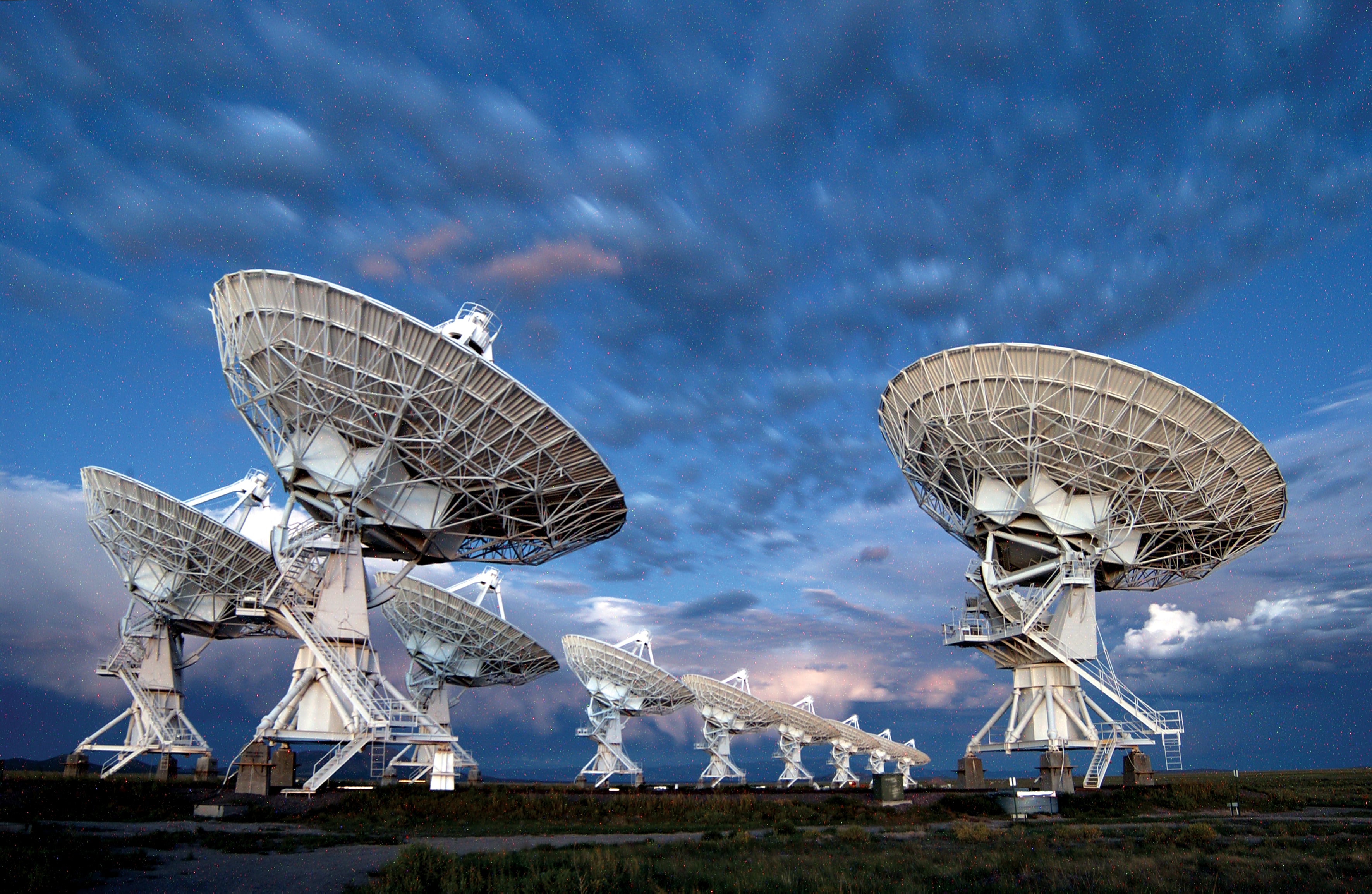 satellite array in space and communication dish