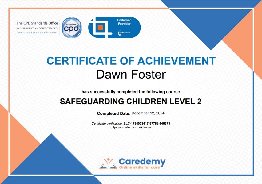 Sample Safeguarding Children Level 2 Certificate