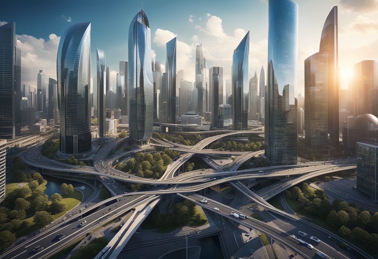 urban skyline, bustling cityscape, digital infrastructure