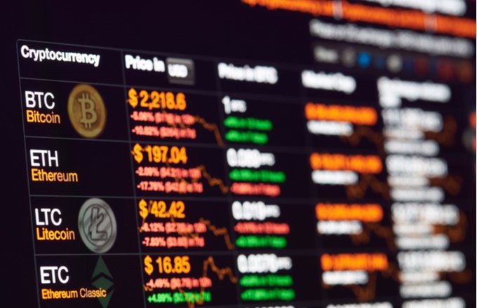 cryptocurrency tokens on a digital exchange screen