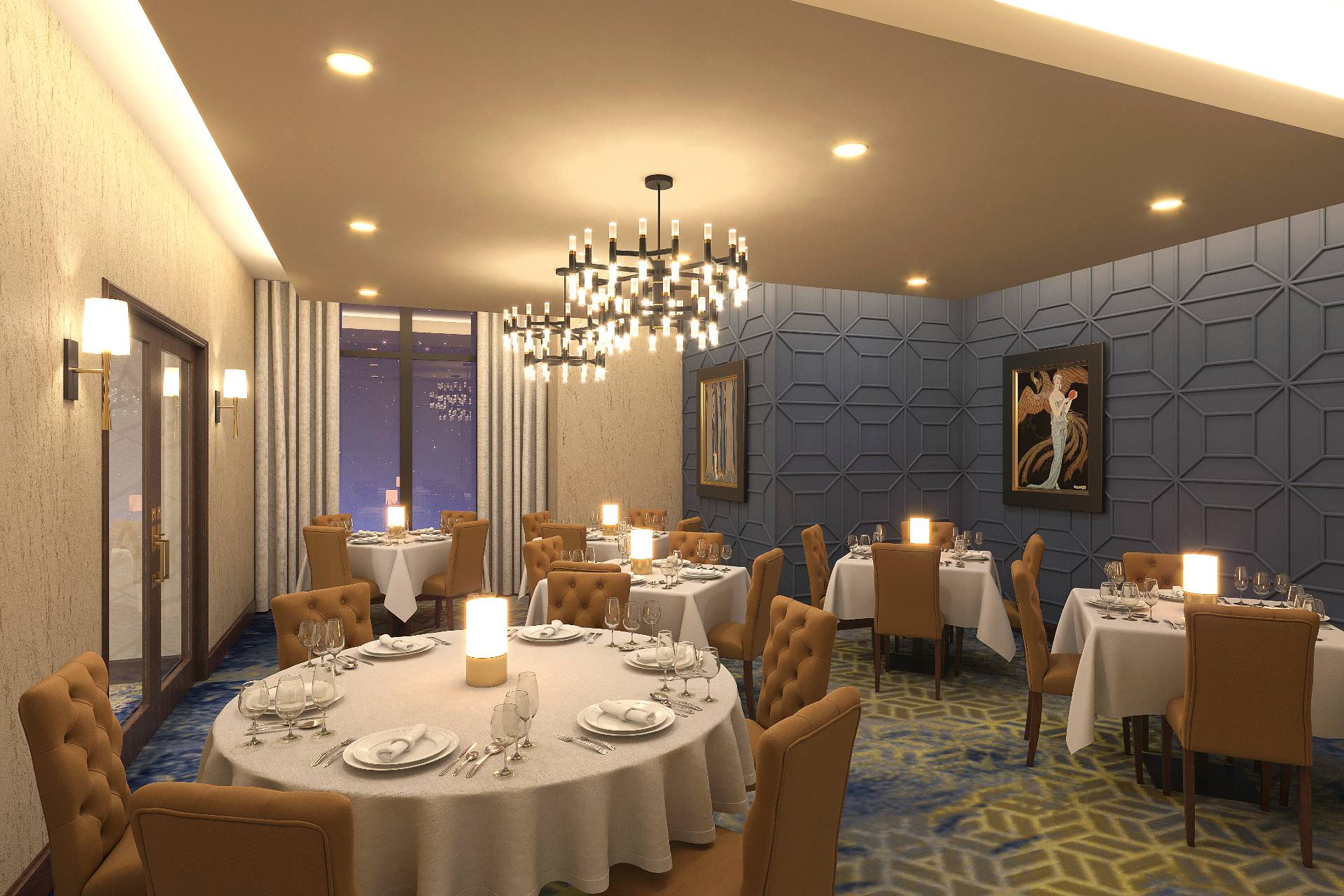 luxurious steakhouse interior dining room