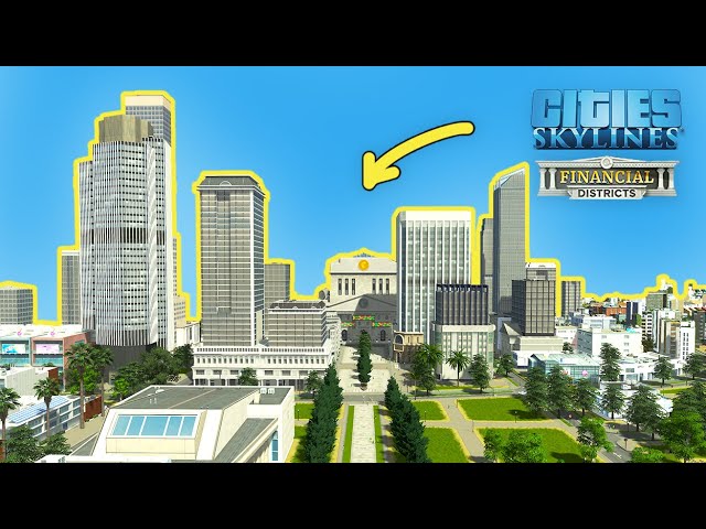 city skyline with financial district