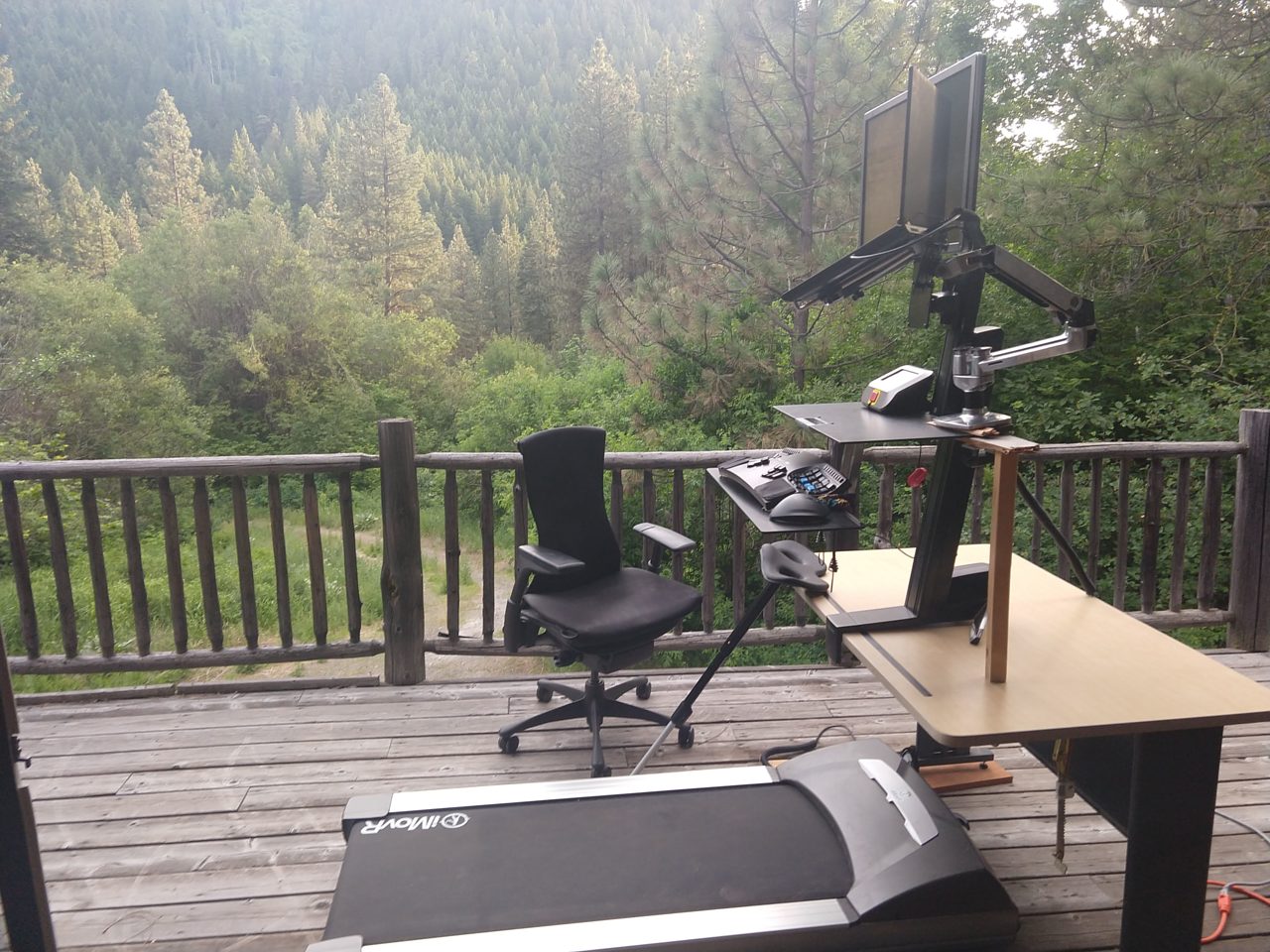 productive desk setup outdoor scenery