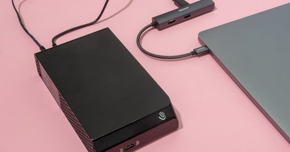 portable external hard drive on a desk