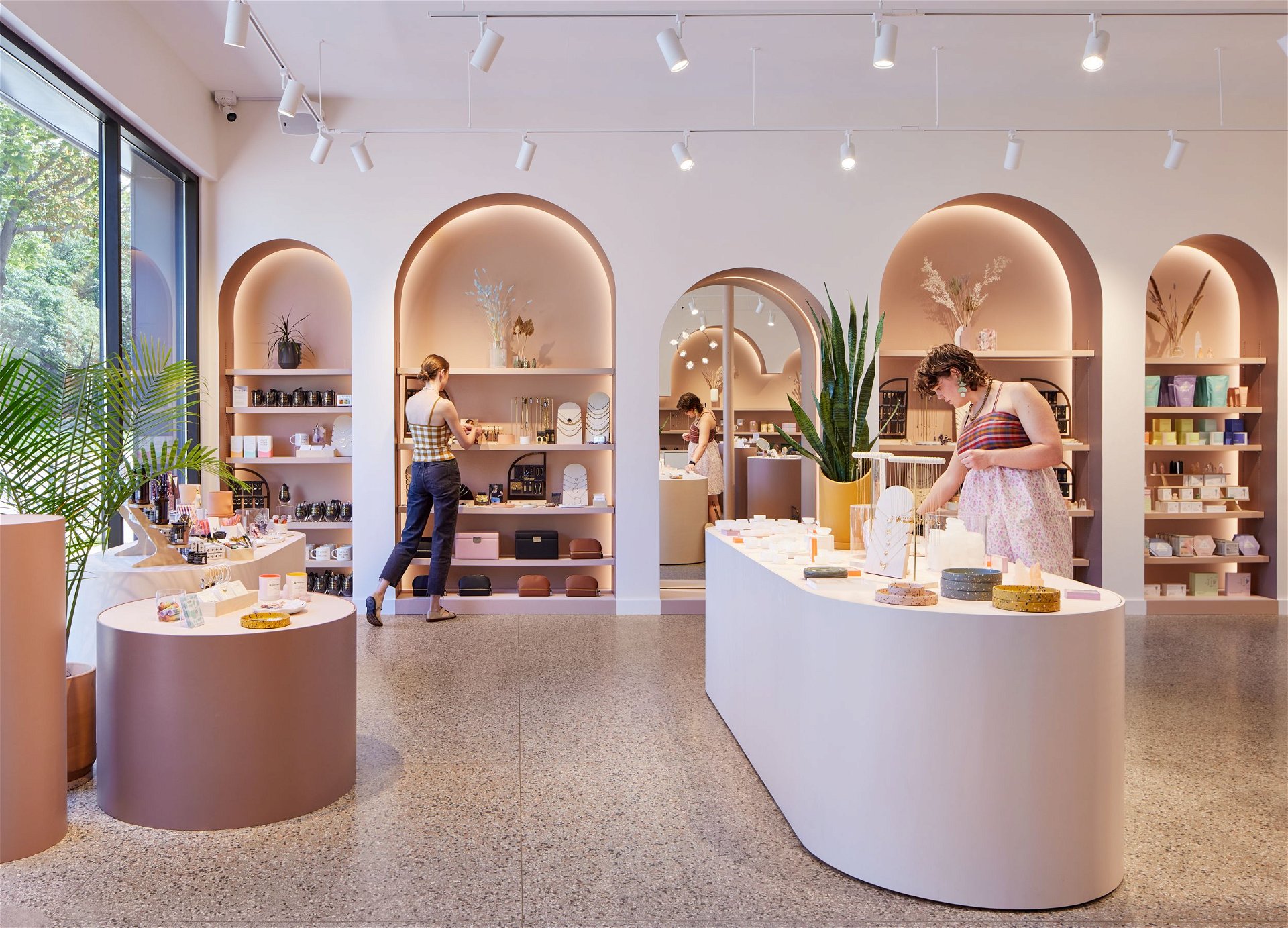 store interior, modern retail architecture, customer service interaction