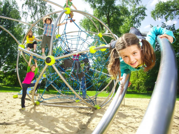 urban park scenery with people exercising
