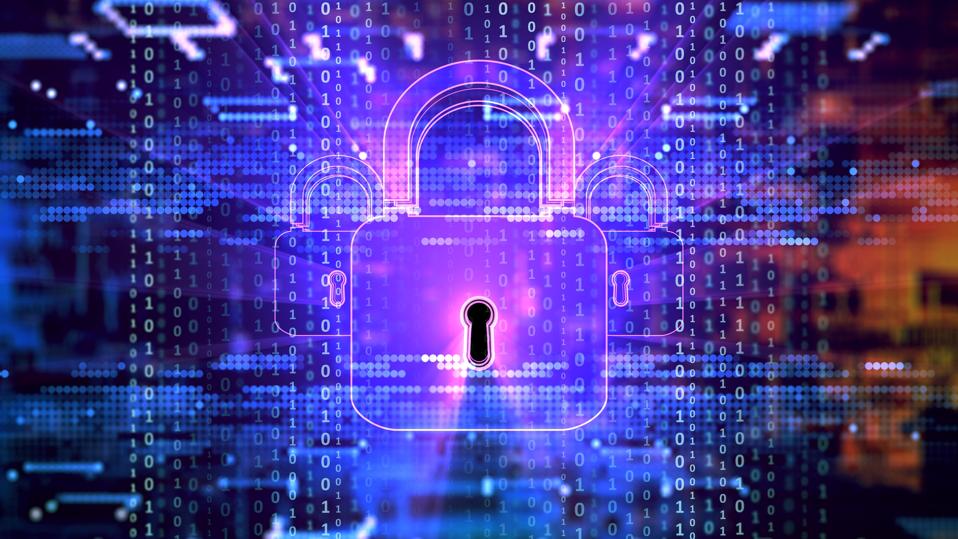 landscape with digital security icons