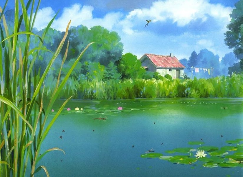 Studio Ghibli forest scene with emphasis on nature