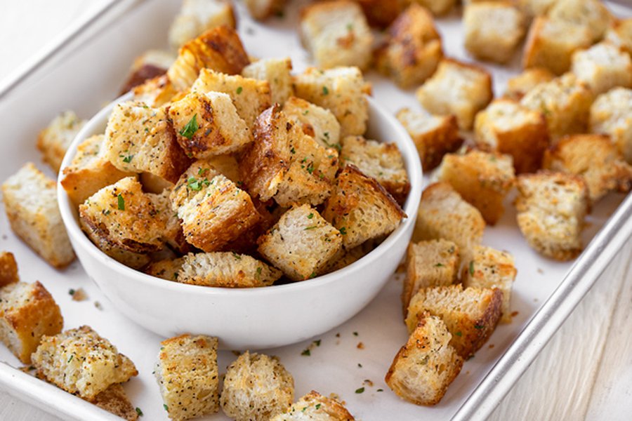 Golden homemade croutons
