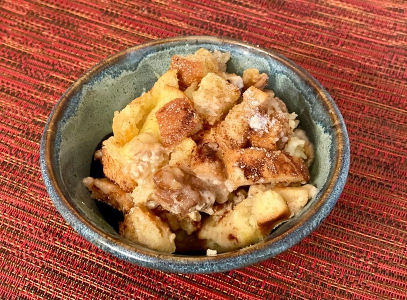 Close up of bread pudding