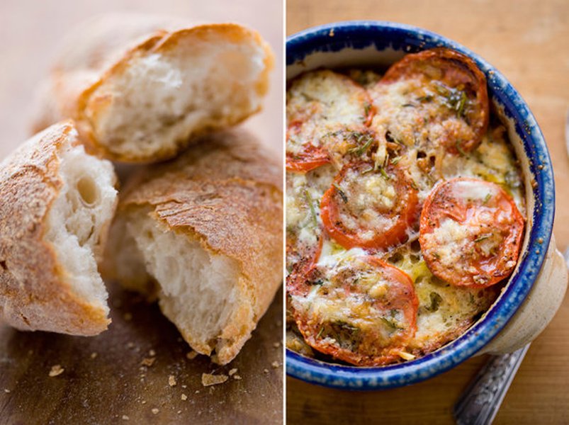 Savory bread pudding with tomatoes
