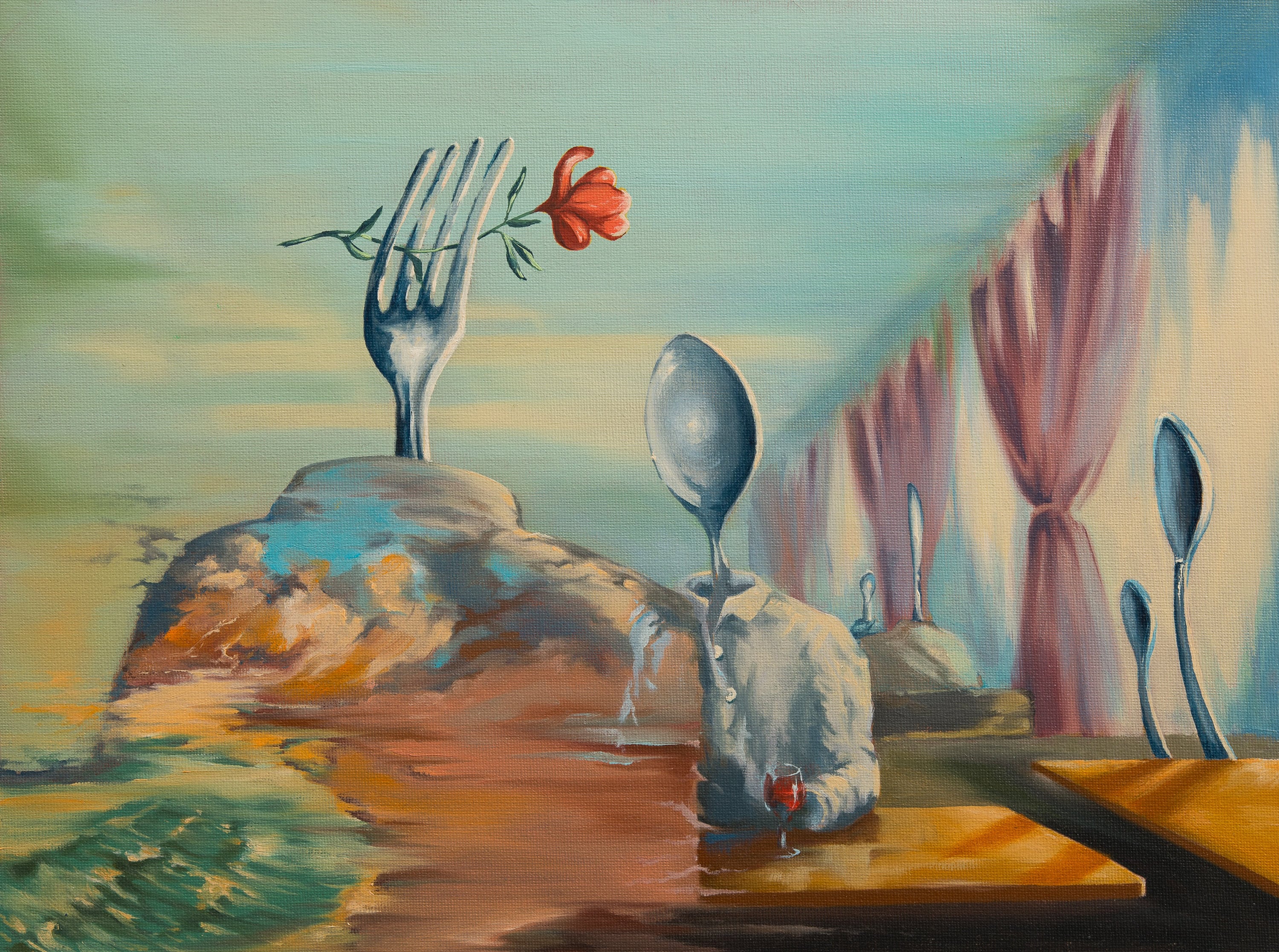 surreal painting, artistic studio, dreamlike scenery