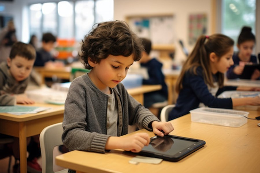 Illustration showing AI integration in an educational setting