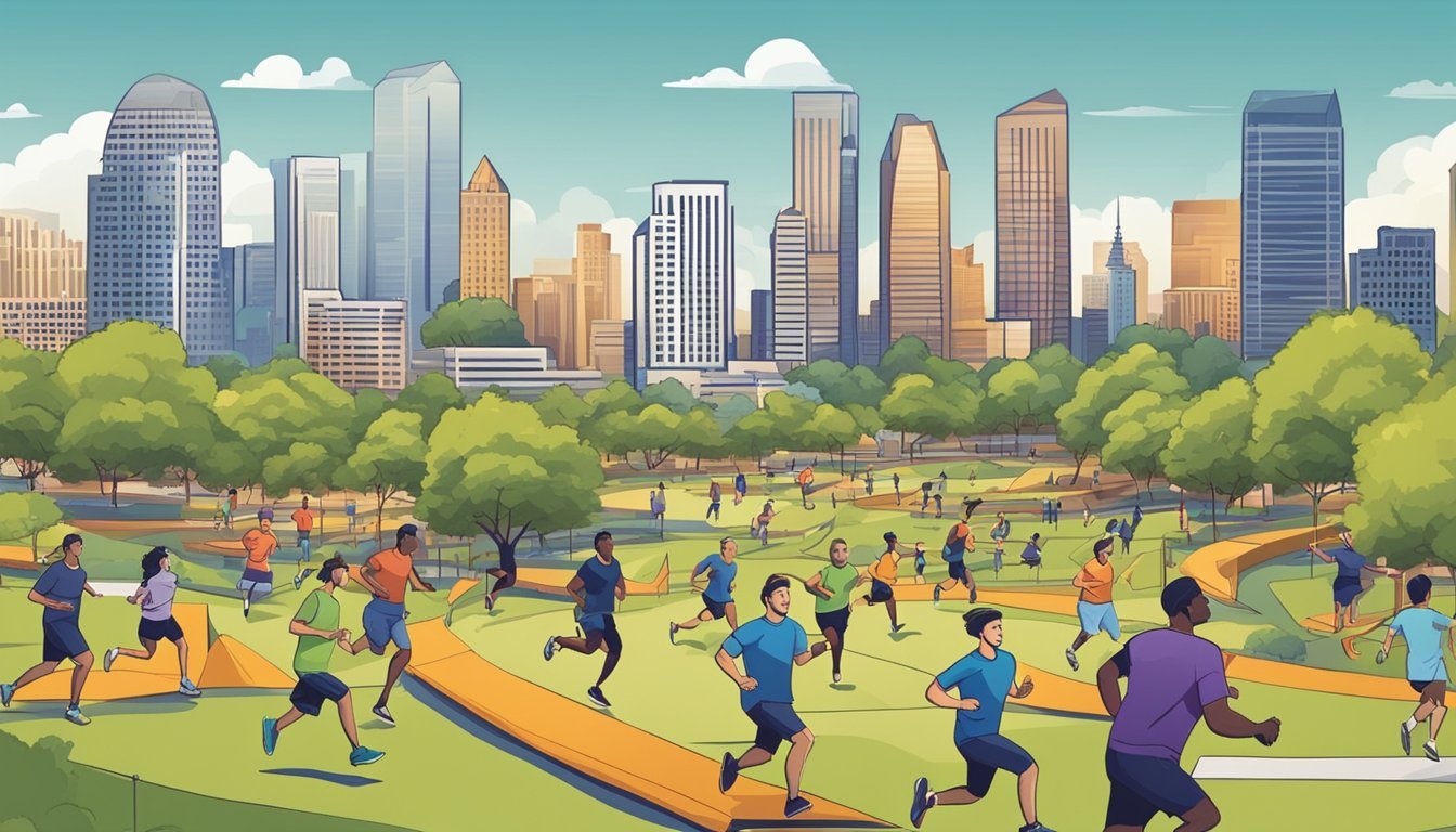 sunlit sports equipment and vibrant cityscape