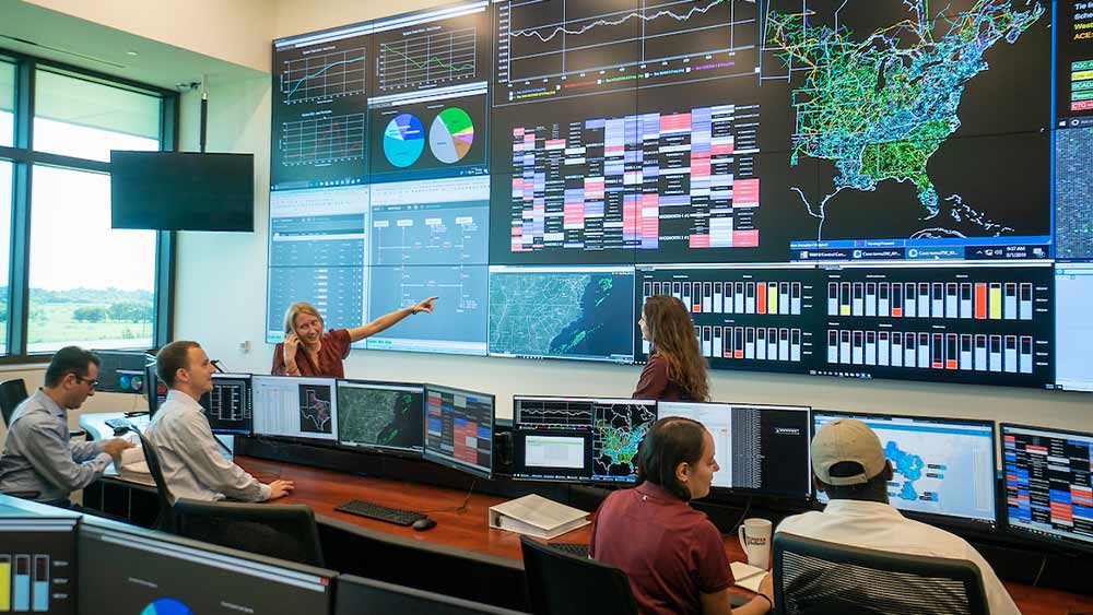 electric power grid, cybersecurity control room, secure infrastructure, smart grid monitoring center