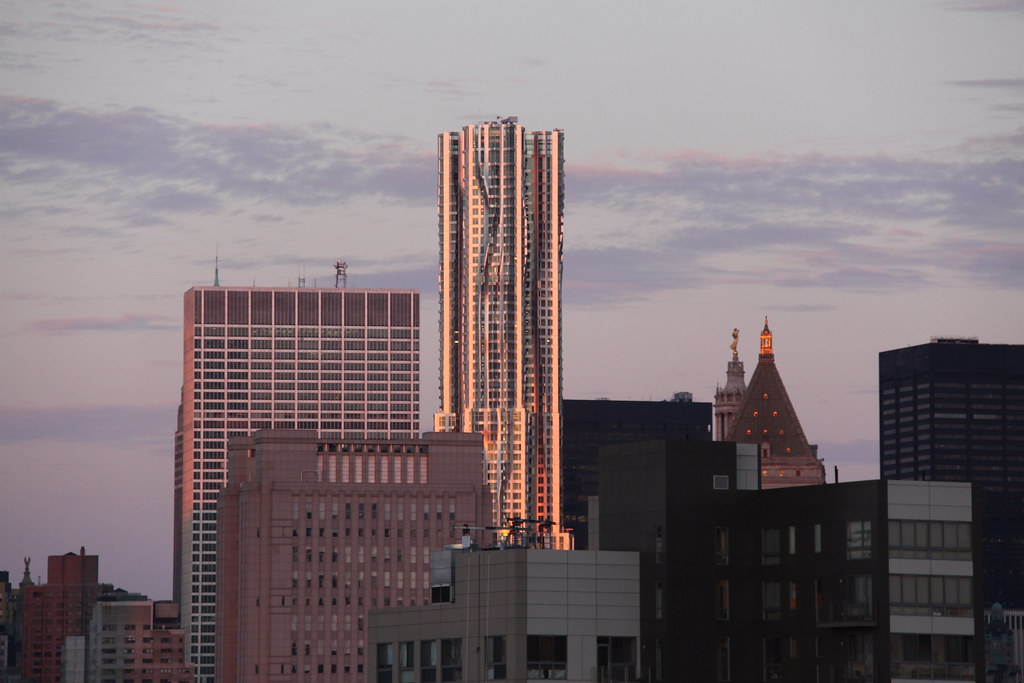 urban financial district sunrise