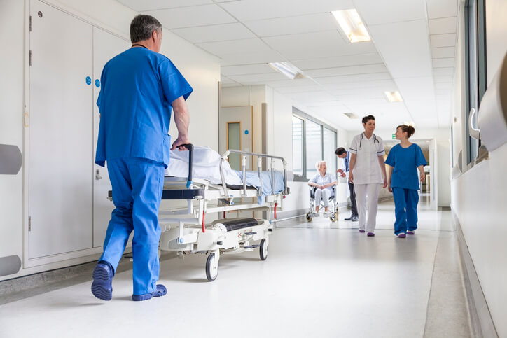 hospital building, healthcare staff, industrial ventilation
