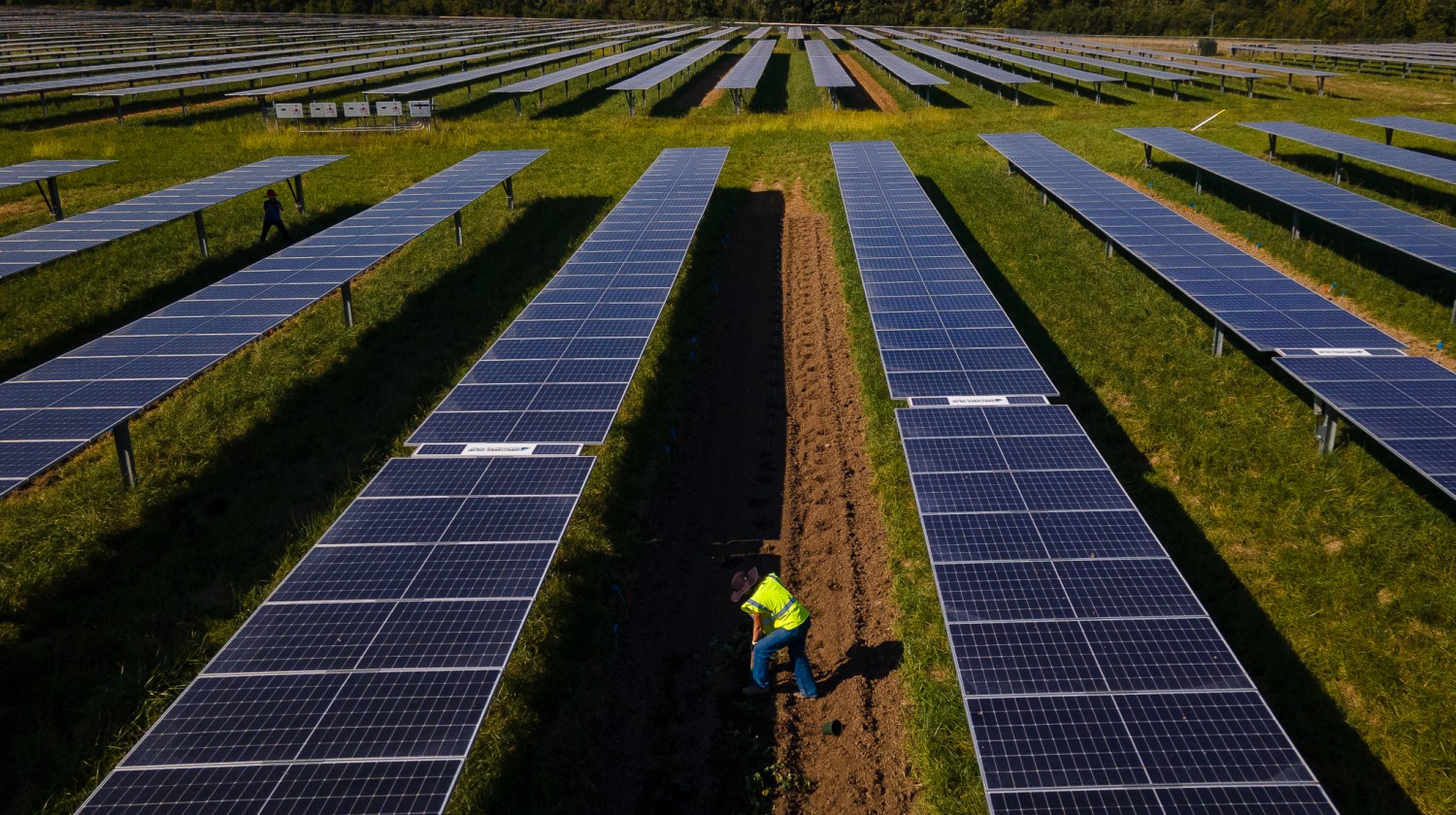 modern farming technology fields and solar panels