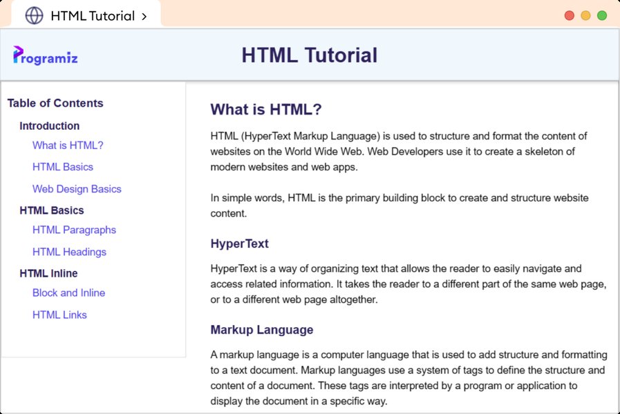 Example layout for a technical documentation page