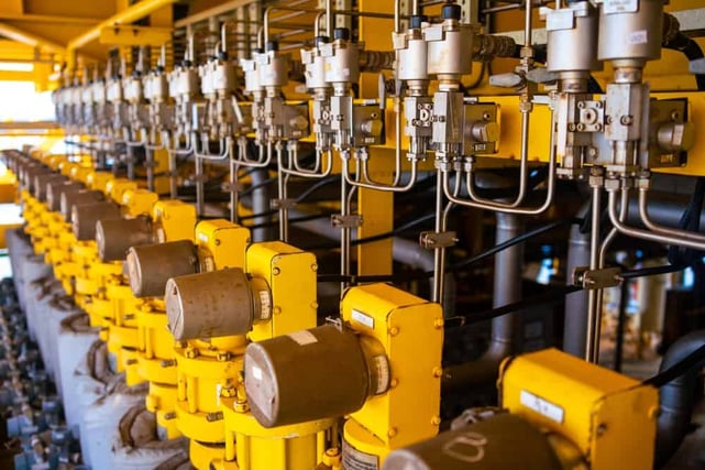 industrial gas valves in manufacturing facility