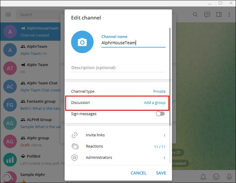 Telegram private message