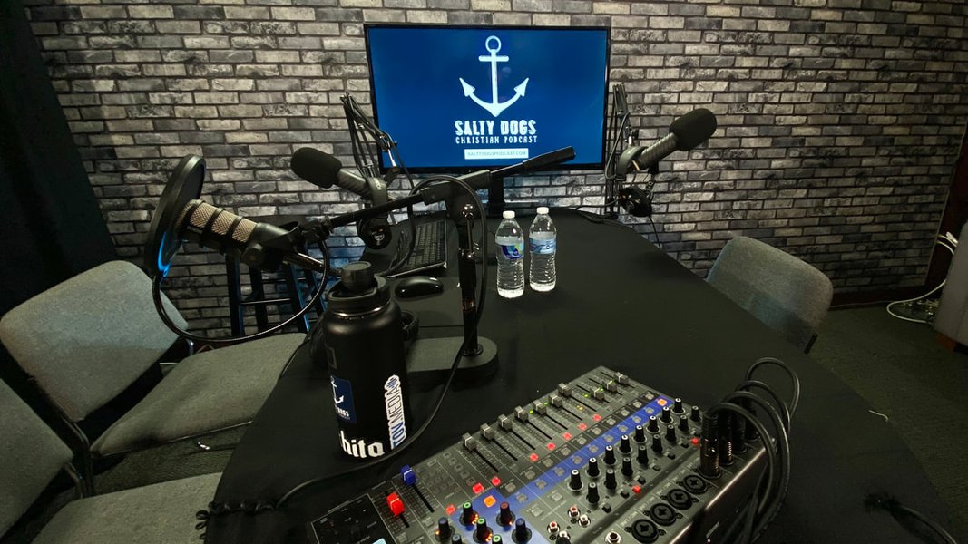 podcast studio microphone and audio setup