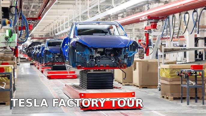 Tesla car showroom factory scene