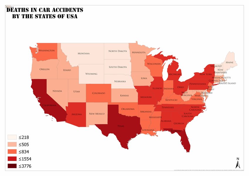 Map of US states with varying accident rates