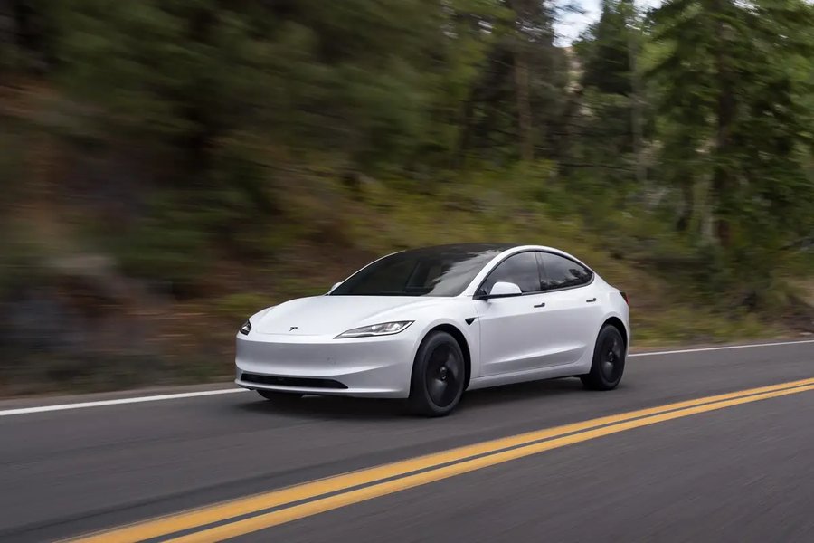 The sleek and aerodynamic profile of the 2026 Tesla Model 3.