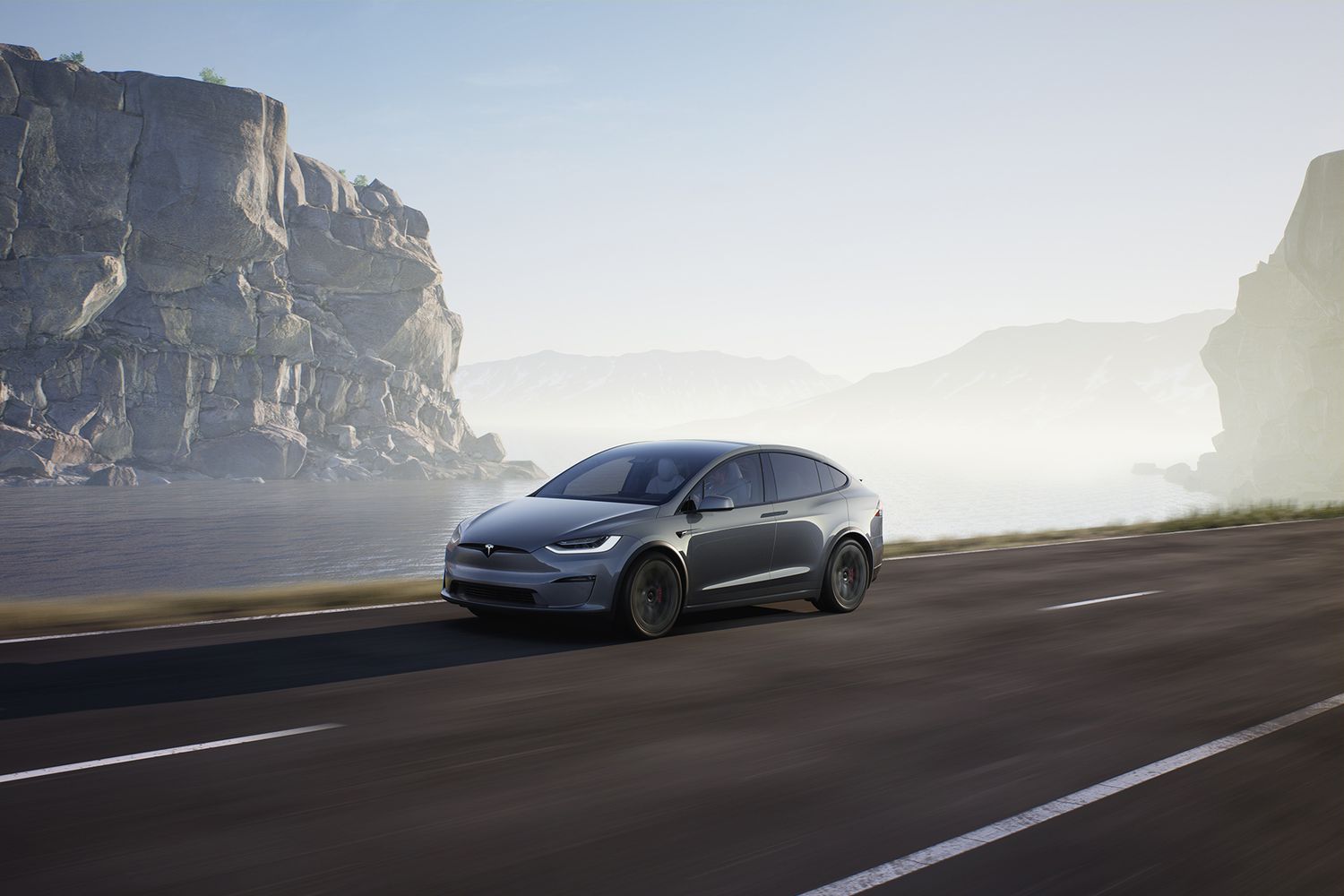 Tesla vehicle on scenic road