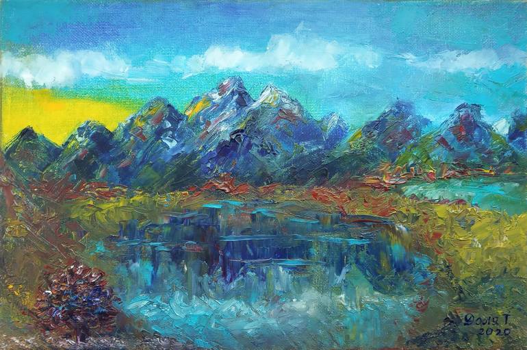 mountain landscape with abstract hormone symbols