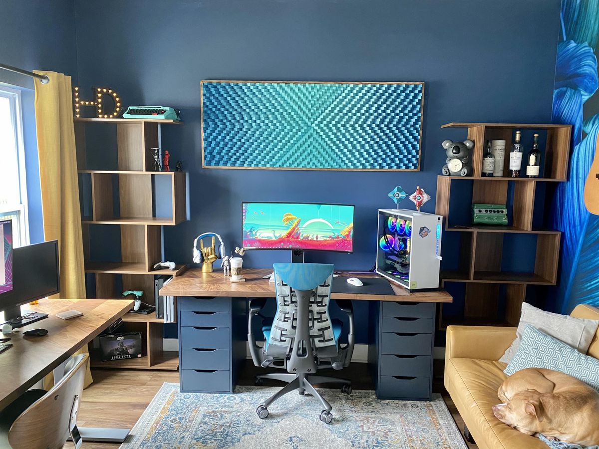 scenic office desk with editing tools