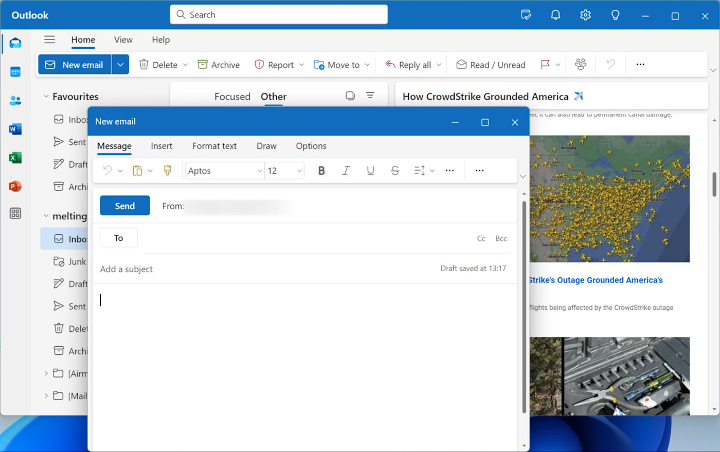 desktop computer with email interface