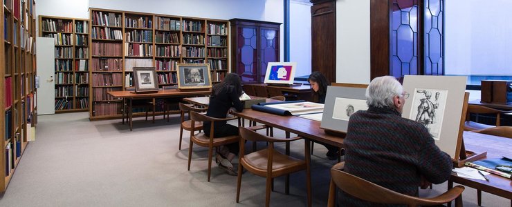 research desk with books and diagrams