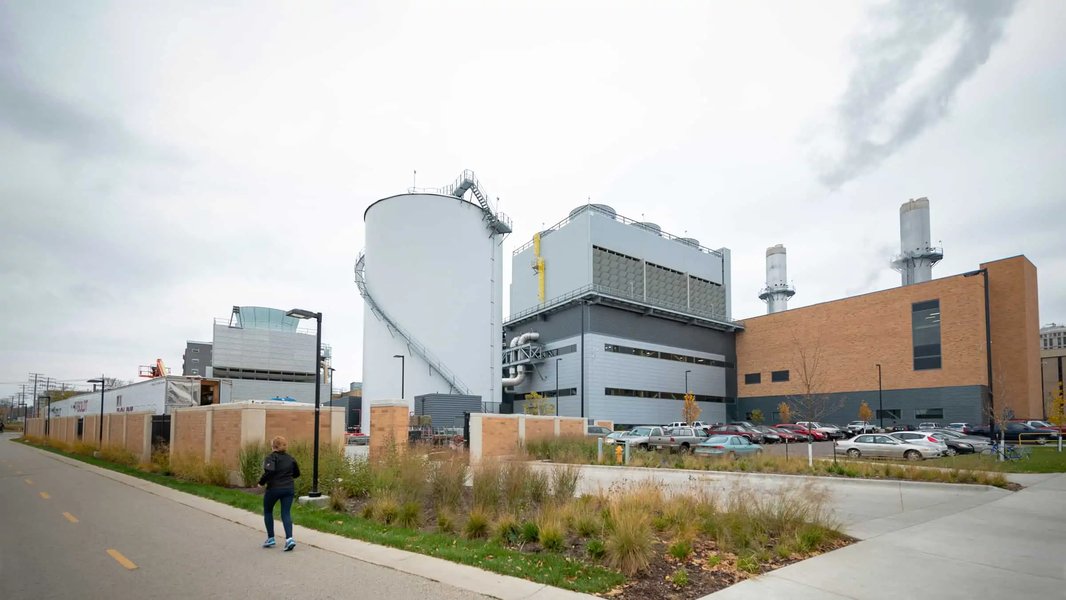 Exterior view of a modern thermal power plant facility