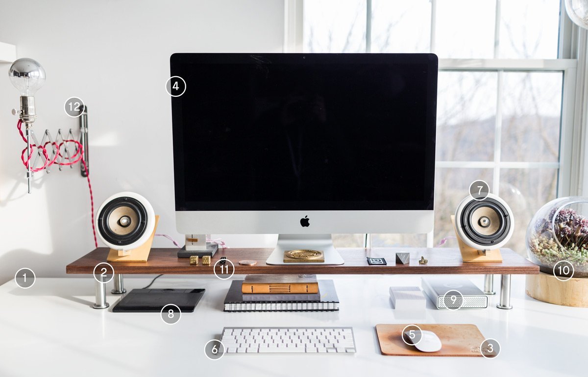 productive workspace, organized desk, natural light, physical tools