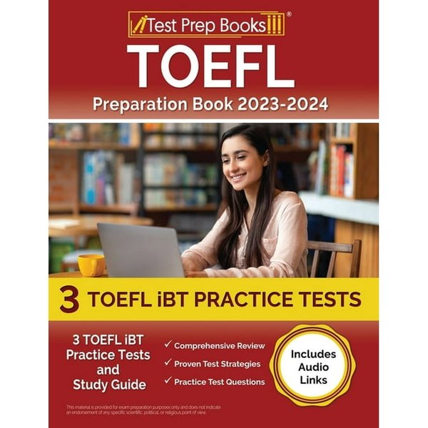 Portada de un libro de preparación para el TOEFL 2024-2025