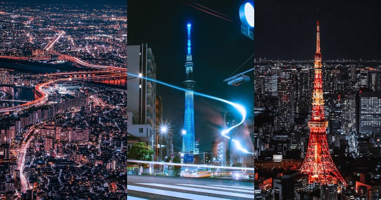 tokyo skytree and tokyo tower skyline